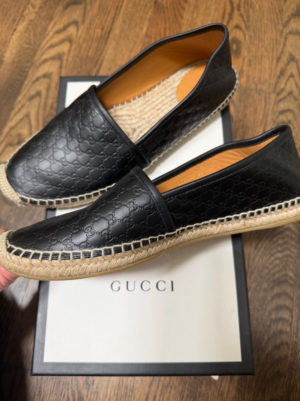 Gucci Black Embossed Leather Espadrilles